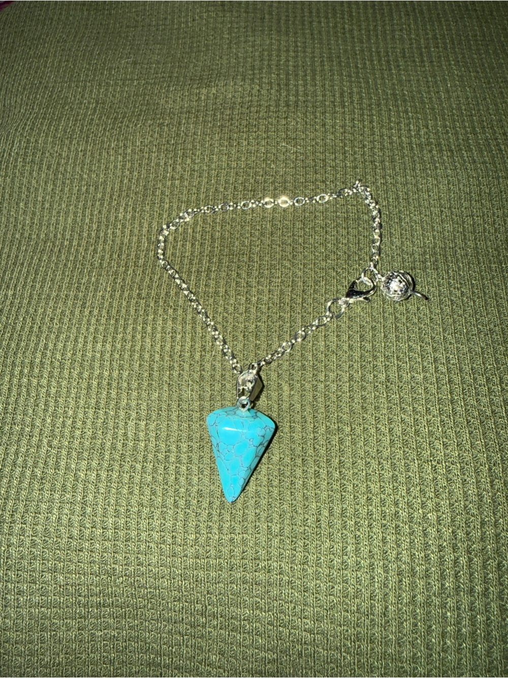 Turquoise Triangle Pendant Bracelet- Silver Chain